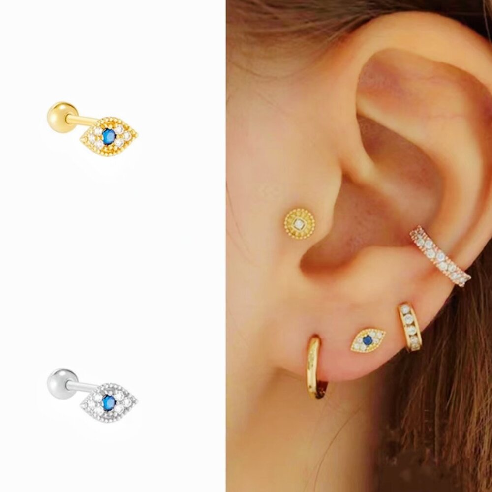 22067 925 Sterling Silver Screw Back Evil Eye Stud Earing (Single)